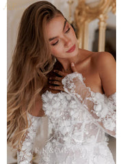 Luxury Beaded Short Wedding Dresses Lace Floral Appliques Long Sleeves Bridal Gown Mini Party Dress Customized