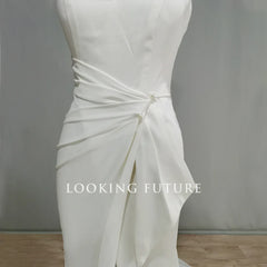 Customized Mermaid Satin Wedding Dress Backless Side Slit Boho Bridal Gown