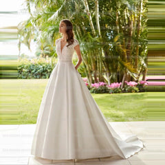 Simple Boho Women's Mermaid Wedding Dresses A Line V Neck Gowns