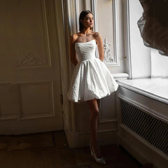 Eightree Formal Short Wedding Dresses Strapless Satin Gowns