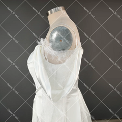 Customized Illusion Tulle Off Shoulder Lace Wedding Gowns A Line Long Sleeves Ruched Satin Bridal Dress