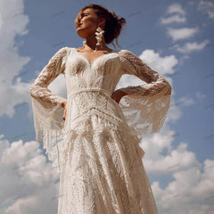 Bohemia Vintage Wedding Dresses For Women V-Neck Backless Gowns