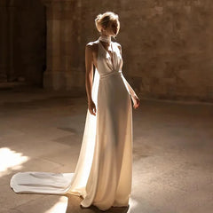 Elegant Mermaid Satin Wedding Dresses For Woman Backless Halter Sleeveless Design