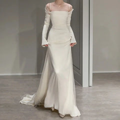 Long Sleeved Light Wedding Dress Elegant Off The Shoulder Mermaid Gown
