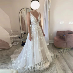 VIKTORIA Vintage Backless Wedding Dresses For Woman Spaghetti Straps Lace Appliques