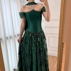 Luxury Arabic Navy A-Line Evening Dress Elegant Party Womens Dresses