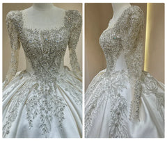 Luxurious Bridal Gown with Sparkling Embellishments Lace Embroidery and Long Train Wedding Dress