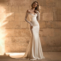 Customized Off Shoulder Sweetheart Backless Mermaid Wedding Dresses