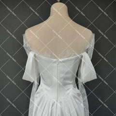 Customized Illusion Tulle Off Shoulder Lace Wedding Gowns A Line Long Sleeves Ruched Satin Bridal Dress