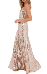 Spaghetti Straps V Neck Sequin Formal Dress Bridesmaid Dress