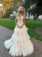 Customized Wedding Dresses Wrinkle V-neck Sleeveless Tulle Flowers