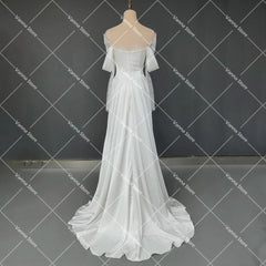 Customized Illusion Tulle Off Shoulder Lace Wedding Gowns A Line Long Sleeves Ruched Satin Bridal Dress