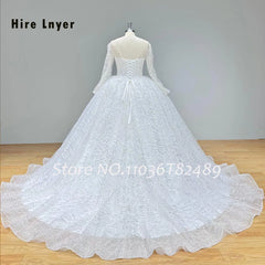 Classic Wedding Dresses with Long Sleeve Backless Beading Lace Gowns