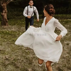 Wedding Dress V-neck Chiffon Boho A-LINE Floor-Length Dress