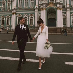 Elegant A-Line Short Plus Size Wedding Dress Satin Tulle Bridal Party Dress