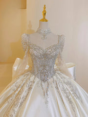 Sweet Square Collar Satin Wedding Dress Plus Size Ball Gown