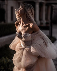 Exquisite Sweetheart Neckline Wedding Dresses Off The Shoulder Lace Appliques Bridal Gowns