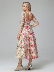 Cicinia Tea Length Strapless Zipper Long Sleeves Prom Dresses