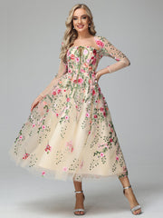 Cicinia Tea Length Strapless Zipper Long Sleeves Prom Dresses