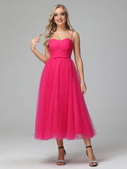 Illusion Tea Length Strapless Zipper Sleeveless Prom Dresses