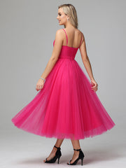Illusion Tea Length Strapless Zipper Sleeveless Prom Dresses