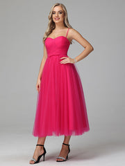 Illusion Tea Length Strapless Zipper Sleeveless Prom Dresses