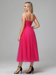 Illusion Tea Length Strapless Zipper Sleeveless Prom Dresses