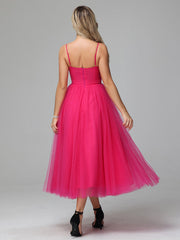 Illusion Tea Length Strapless Zipper Sleeveless Prom Dresses