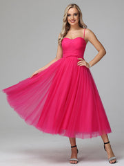 Illusion Tea Length Strapless Zipper Sleeveless Prom Dresses