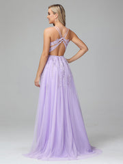 Charming Sweep Train Criss-Cross Straps Sleeveless Prom Dresses