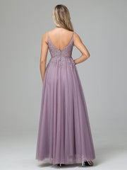 V-neck Floor Length Sleeveless Prom Dresses
