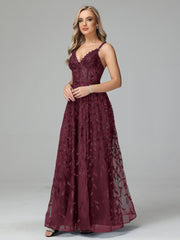 Unique V-Neck Split Floor Length Sleeveless Prom Dresses