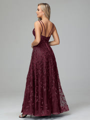 Unique V-Neck Split Floor Length Sleeveless Prom Dresses