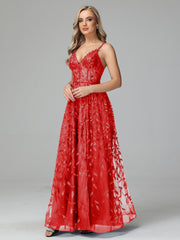 Unique V-Neck Split Floor Length Sleeveless Prom Dresses