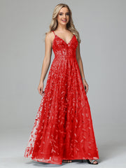 Unique V-Neck Split Floor Length Sleeveless Prom Dresses