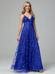 Unique V-Neck Split Floor Length Sleeveless Prom Dresses