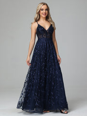 Unique V-Neck Split Floor Length Sleeveless Prom Dresses