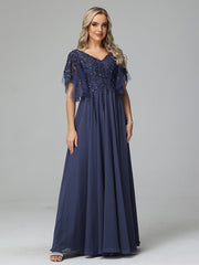 Charming V-Neck Floor Length Short Sleeves Prom Dresses
