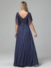 Charming V-Neck Floor Length Short Sleeves Prom Dresses
