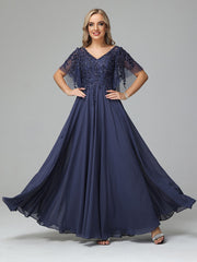 Charming V-Neck Floor Length Short Sleeves Prom Dresses