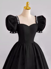 Vintage Ball Gown Sweetheart Satin Black Long Prom Dress Formal Dresses PD0049