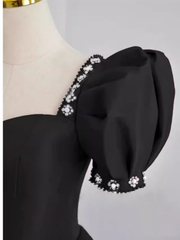 Vintage Ball Gown Sweetheart Satin Black Long Prom Dress Formal Dresses PD0049