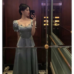 Classy A Line Sweetheart Blue Satin Prom Dresses Birthday Outfits Evening Gown SD1109