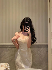 Gorgeous Mermaid Spaghetti Straps Ivory Satin Date Night Dress Prom Dresses Birthday Outfits SD1110