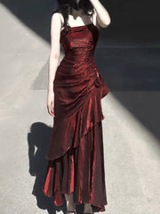 Chic A line Spaghetti Straps Christmas Dress Burgundy Birthday Dresses Birthday Outfits SD1127
