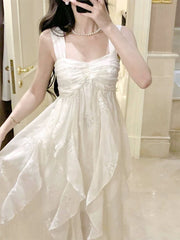 Sexy French High Low Square Neckline Christmas Dress Ivory Birthday Dresses Birthday Outfits SD1148