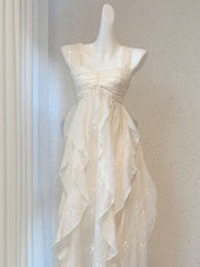 Sexy French High Low Square Neckline Christmas Dress Ivory Birthday Dresses Birthday Outfits SD1148