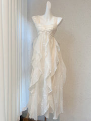 Sexy French High Low Square Neckline Christmas Dress Ivory Birthday Dresses Birthday Outfits SD1148