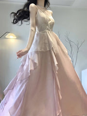 Sexy Mermaid Spaghetti Straps Ombre Pink Chiffon Dress Long Prom Dresses Birthday Outfits SD1173