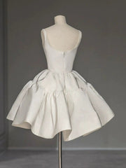 Chic Ball Gown Straps White Satin Homecoming Dresses Birthday Dress Birthday Outfits SD1191